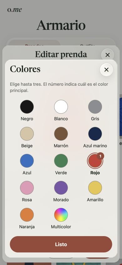 Selector de colores de una prenda en Outfiteame