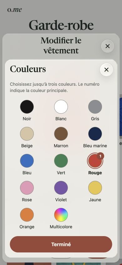 S&eacute;lecteur de couleurs d&rsquo;un v&ecirc;tement dans Outfiteame