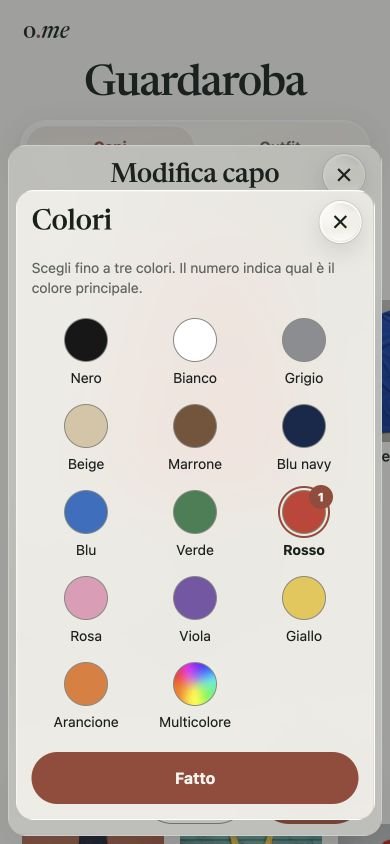 Selettore dei colori di un capo in Outfiteame